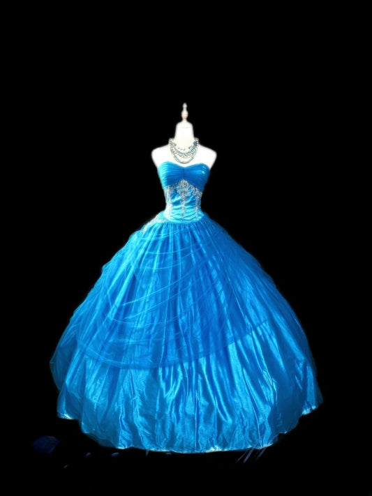 Modest Ball Gown Sweetheart Royal Blue Tulle Sleeveless With Beading Long Sweet 16 Dresses Seventeen Quince Dress RB3567
