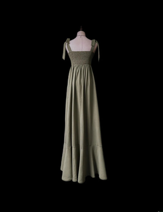 Vintage 80s Prom Dresses Mermaid Spaghetti Strap Olive Green Satin Evening Dress Formal Outfits RB5910