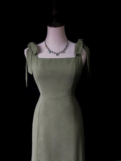 Vintage 80s Prom Dresses Mermaid Spaghetti Strap Olive Green Satin Evening Dress Formal Outfits RB5910