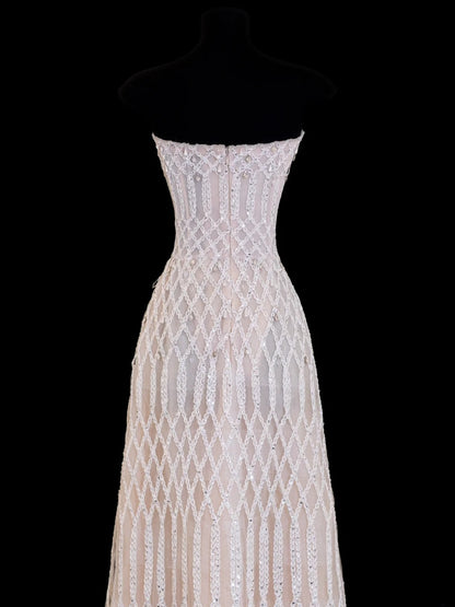 Robes de mariée élégantes, coupe trapèze, bustier, couleur champagne, ornées de perles, longues, tailles petites et grandes, pour femmes SA105