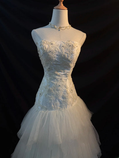 Robes de bal blanches sirène bustier en tulle sans manches pour femmes tenues de soirée formelles longues RB3569