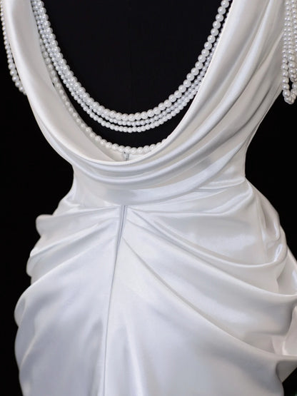 Robe de mariée intemporelle, robe sirène romantique à bretelles spaghetti ornée de perles et fendue, blanche, tailles petites et grandes, SA106