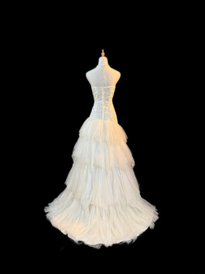 Robes de bal blanches sirène bustier en tulle sans manches pour femmes tenues de soirée formelles longues RB3569