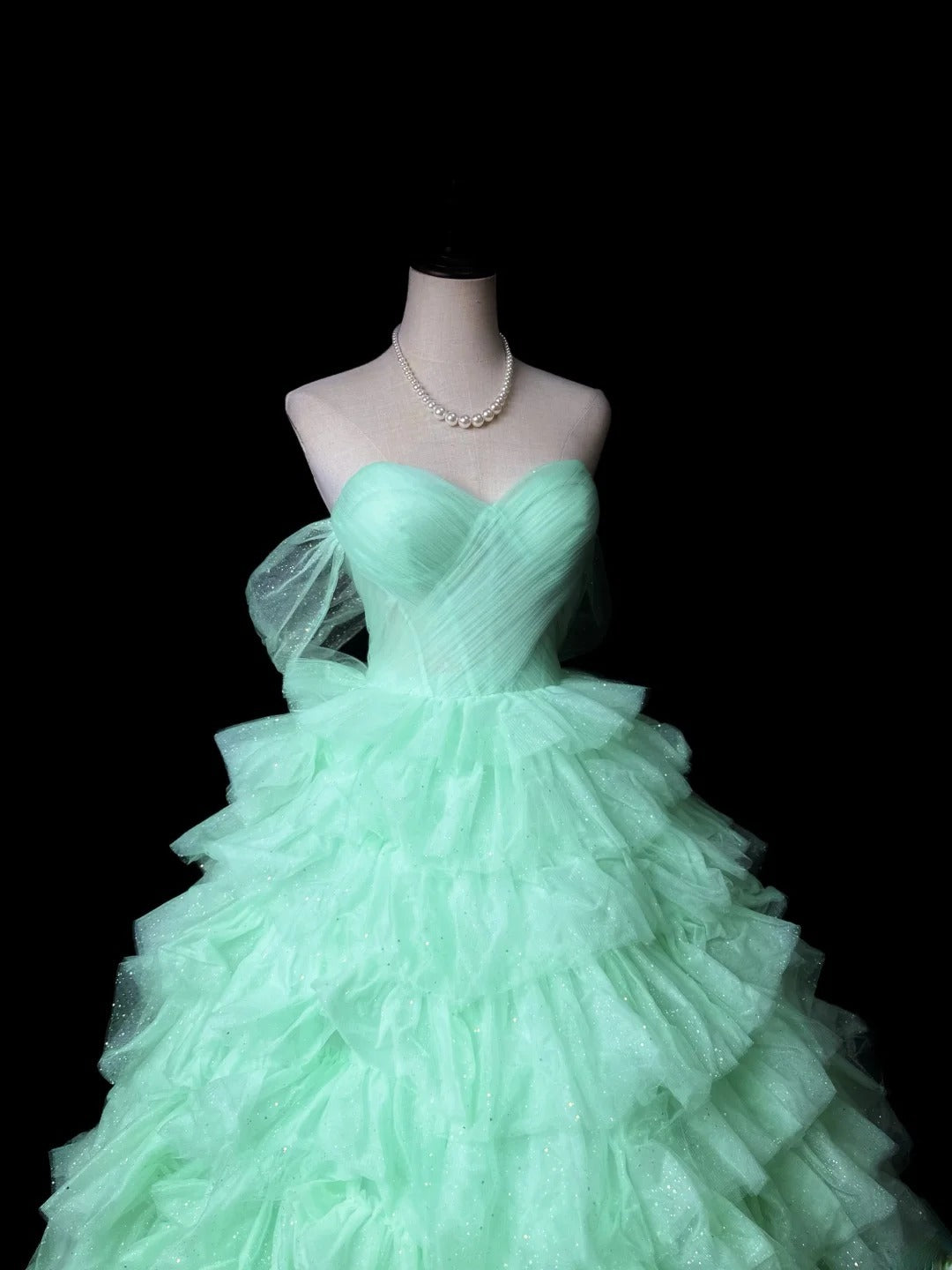 Pretty Ball Gown Off The Shoulder Tulle Mint Green With Sleeves Long 15 Quinceanera Dresses Photo Ideas Formal Outfit RB5918