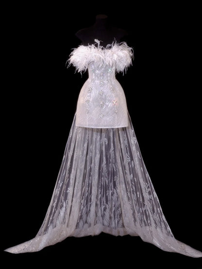 Elegantes, trägerloses Brautkleid in A-Linie mit Pailletten und Perlenstickerei, weiß, kurz, auch in großen Größen/Petite/Plus Size, Modell SA108