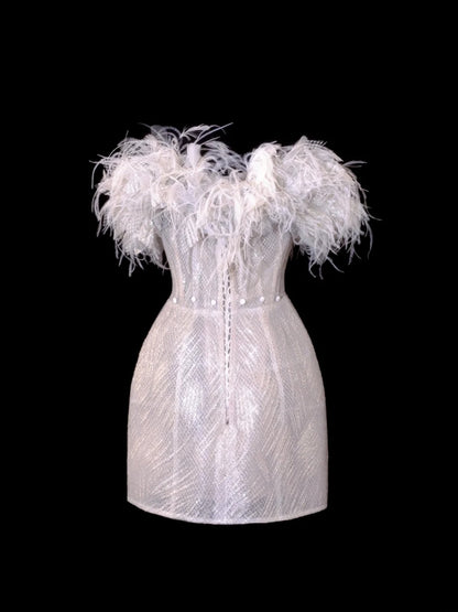Elegantes, trägerloses Brautkleid in A-Linie mit Pailletten und Perlenstickerei, weiß, kurz, auch in großen Größen/Petite/Plus Size, Modell SA108