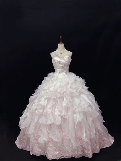 Princess Ball Gown Sweetheart Pink With Appliqued Tiered Layers Quince Dress Voluminous Sweet 16 Sweet Sixteen Outfits Vestido de 15 RB7480