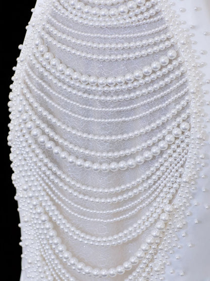 Robe de mariée intemporelle, style sirène romantique, dos nu, ornée de perles, blanche, tailles petites et grandes, SA110