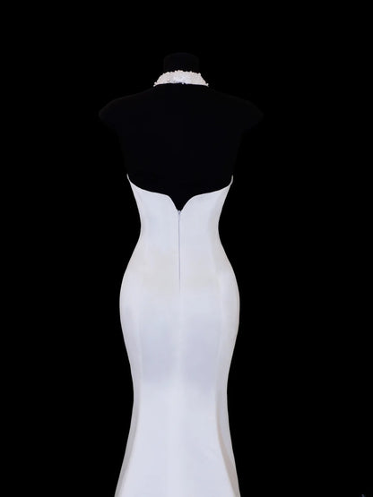 Robe de mariée intemporelle, style sirène romantique, dos nu, ornée de perles, blanche, tailles petites et grandes, SA110
