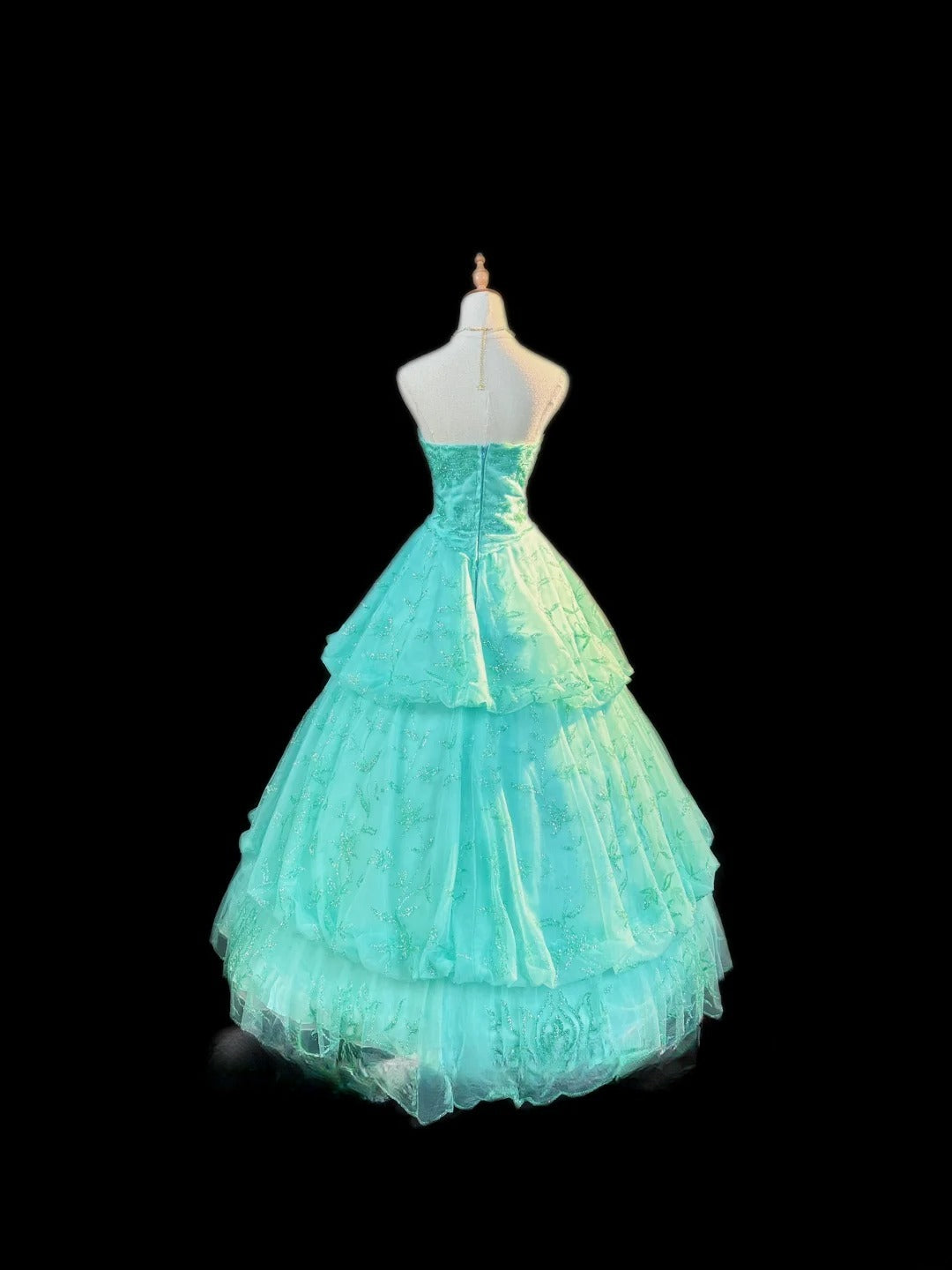 Modest Ball Gown Strapless Blue With Tiered Layers Sleeveless Long Sweet 16 Dresses Seventeen Quince Dress RB3571