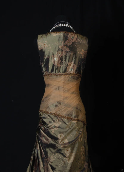 Retro-Abendkleider im Vintage-Stil der 1960er Jahre, Meerjungfrauenschnitt, V-Ausschnitt, Satin mit Perlen, langes, formelles Party-Abendkleid für Damen AS111