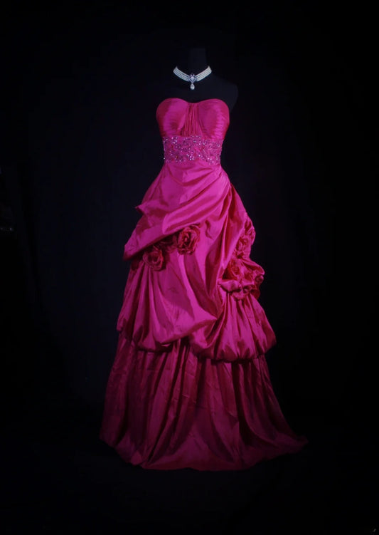 Retro Vintage 1960s Formal Ball Gown Fashion Sweetheart Hot Pink Satin With Beads Sleeveless Long Prom Dresses Party Formal Gowns AS112