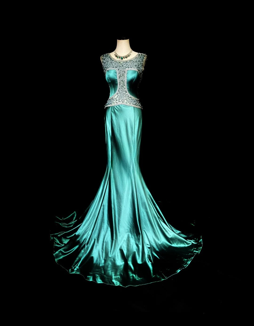Vintage 70s Prom Dresses Mermaid Scoop Dark Green Satin With Open Backs Beading Long Party Dress Formal Outfits RB5922