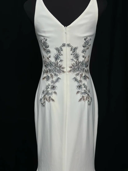 Vintage 70s Prom Dresses Mermaid Spaghetti Strap White Satin With Appliqued Beading Long Party Dress Formal Outfits RB5923