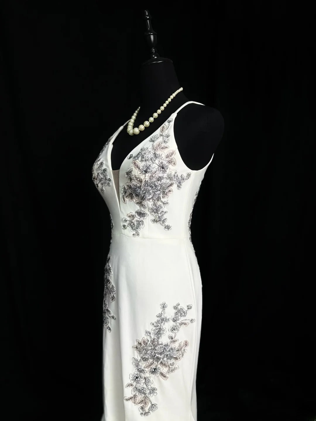 Vintage 70s Prom Dresses Mermaid Spaghetti Strap White Satin With Appliqued Beading Long Party Dress Formal Outfits RB5923