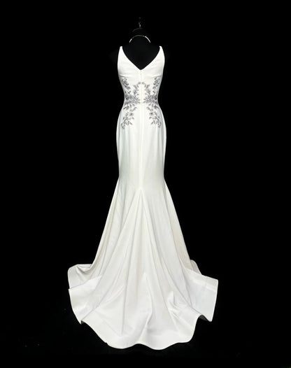 Vintage 70s Prom Dresses Mermaid Spaghetti Strap White Satin With Appliqued Beading Long Party Dress Formal Outfits RB5923