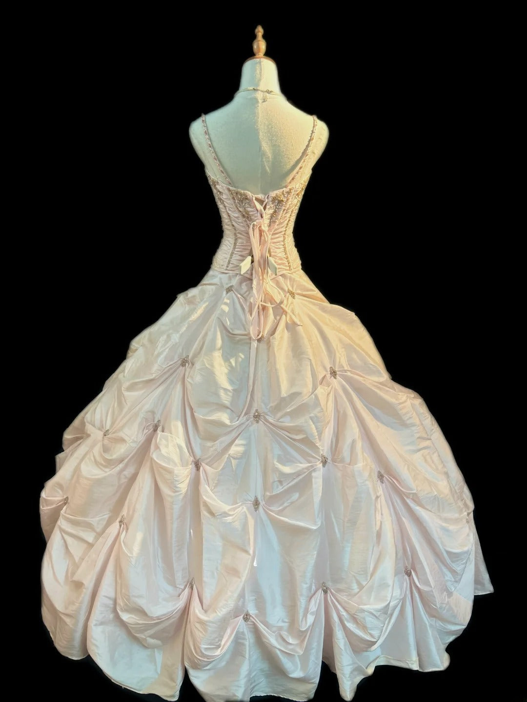 Modest Ball Gown Spaghetti Strap Blush Pink With Beading Sleeveless Long Sweet 16 Dresses Seventeen Quince Dress RB3573
