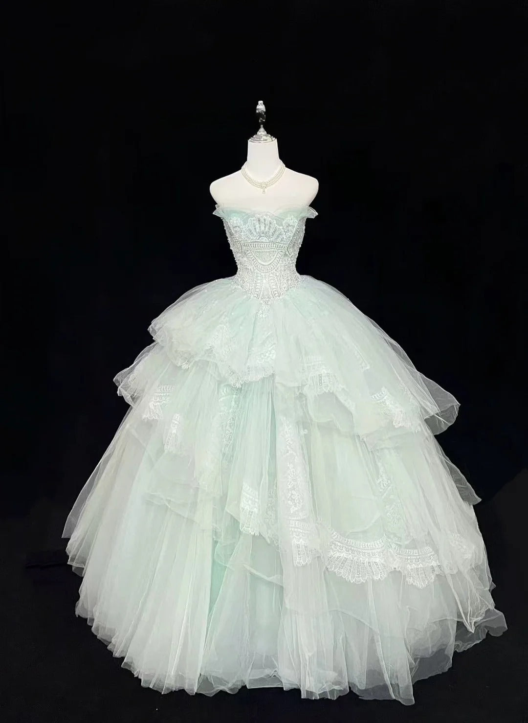 Princess Ball Gown Sweetheart Light Mint Green With Tiered Layers Quince Dress Voluminous Sweet 16 Sweet Sixteen Outfits Vestido de 15 RB7484