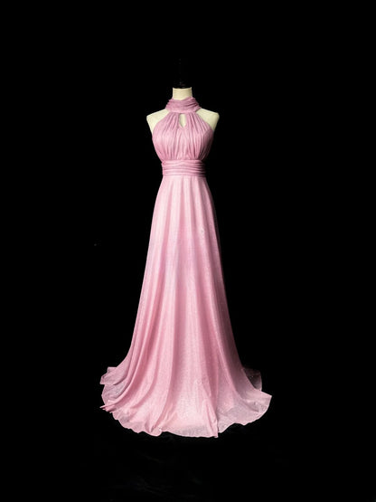 Vintage 1980s Prom Dresses A Line Halter Pink With Bow Evening Dress Formal Outfits RB5924