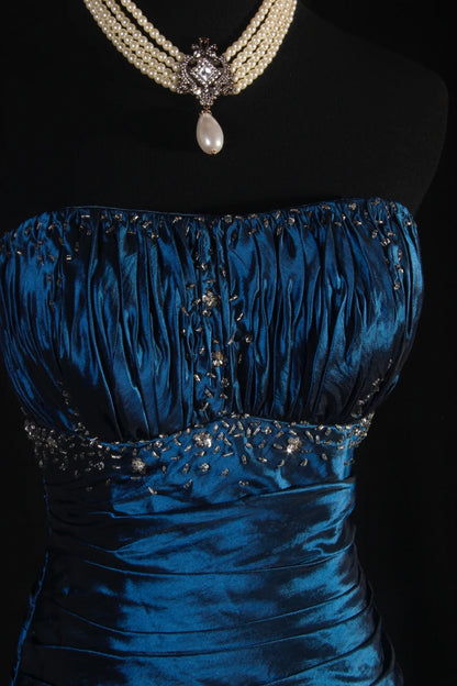 Vintage 50s 1950s Formal Mermaid Strapless Navy Blue With Beads Sleeveless Long Prom Dresses Party Formal Gowns AS115