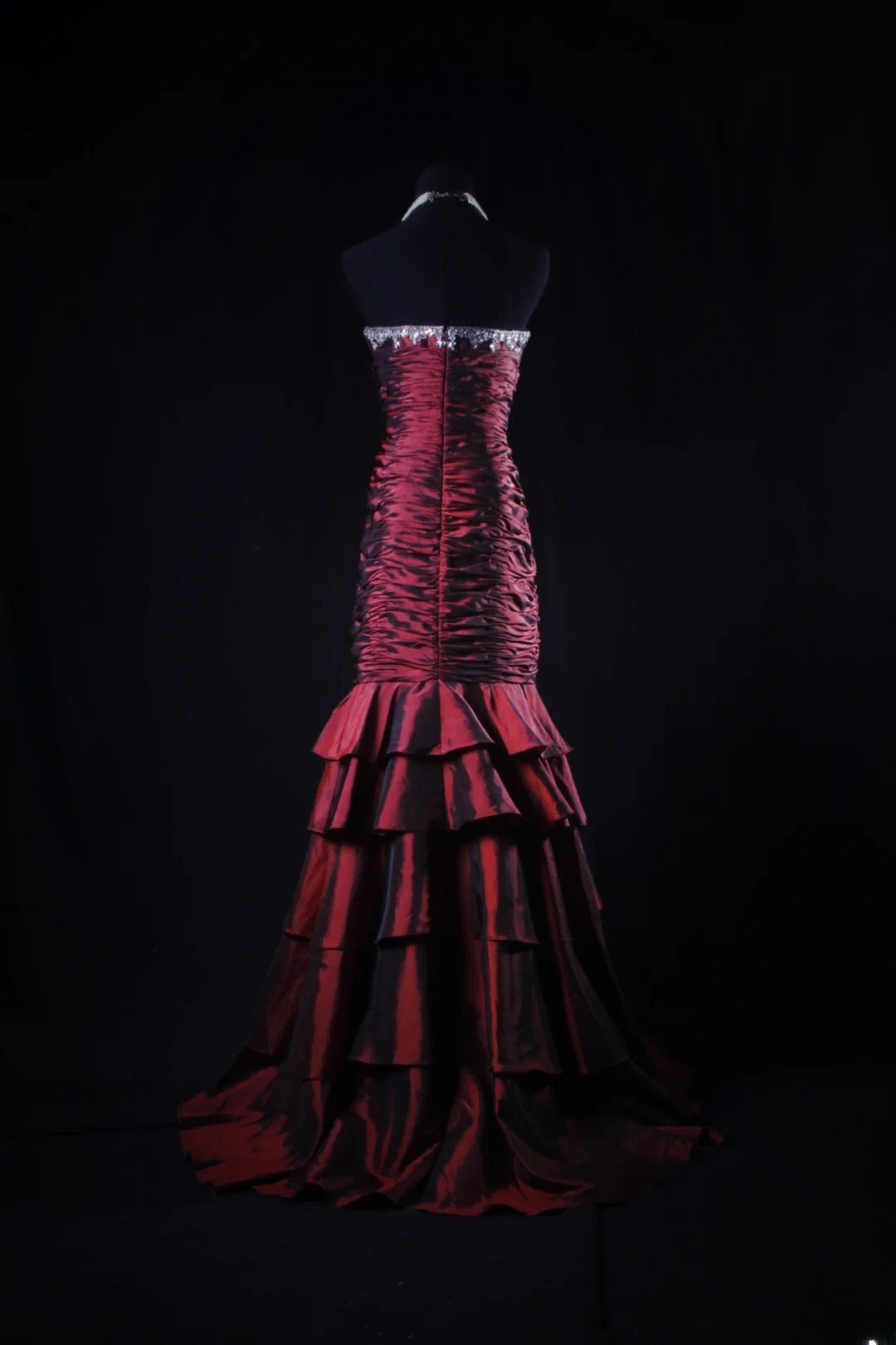 Vintage 50s 1950s Formal Mermaid Strapless Burgundy Tiered With Beads Sleeveless Long Prom Dresses Party Formal Gowns AS116