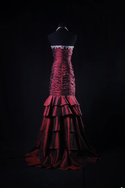 Vintage 50s 1950s Formal Mermaid Strapless Burgundy Tiered With Beads Sleeveless Long Prom Dresses Party Formal Gowns AS116