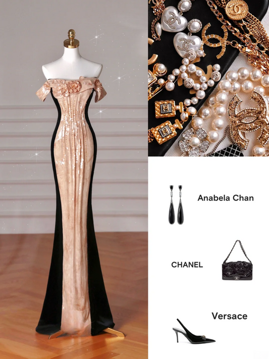 Shinning Mermaid Off The Shoulder Sequin Long Prom Dresses Formal Dress 18th Birthday Outfits Prom Gown RB178