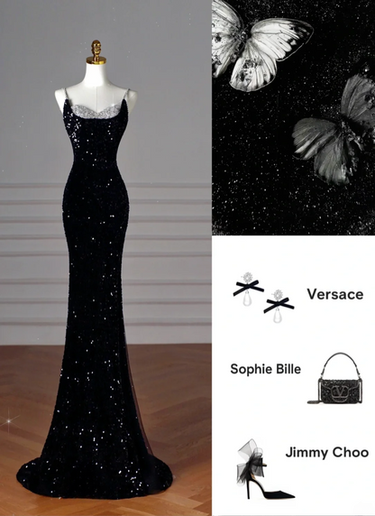 Glamouröses Meerjungfrauen-Abendkleid mit Spaghettiträgern, burgunderrot, Pailletten, langes Kleid, Partykleid zum 20. Geburtstag, Ballkleid AB2245