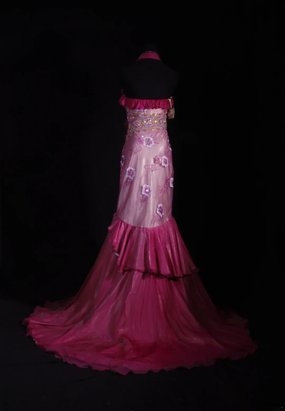 Vintage 50s 1950s Formal Mermaid Halter Hot Pink Pleated With Beads Sleeveless Long Prom Dresses Party Formal Gowns AS119