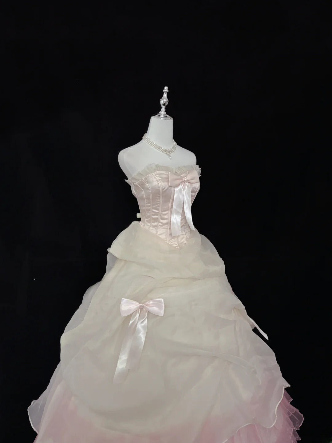 Princess Ball Gown Strapless Pink With Bow Quince Dress Voluminous Sweet 16 Sweet Sixteen Outfits Vestido de 15 RB7490