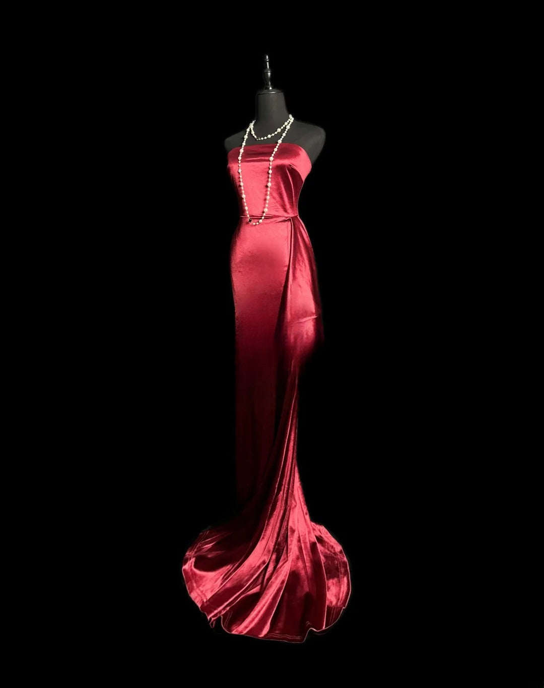 Simple Prom Dresses Mermaid Strapless Burgundy With Ruffled Long Party Dress Formal Outfits RB5931