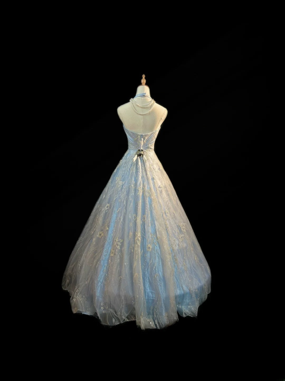 Modest Ball Gown Halter Light Sky Blue Sequin Lace Sleeveless Long Sweet 16 Dresses Seventeen Quince Dress RB3578