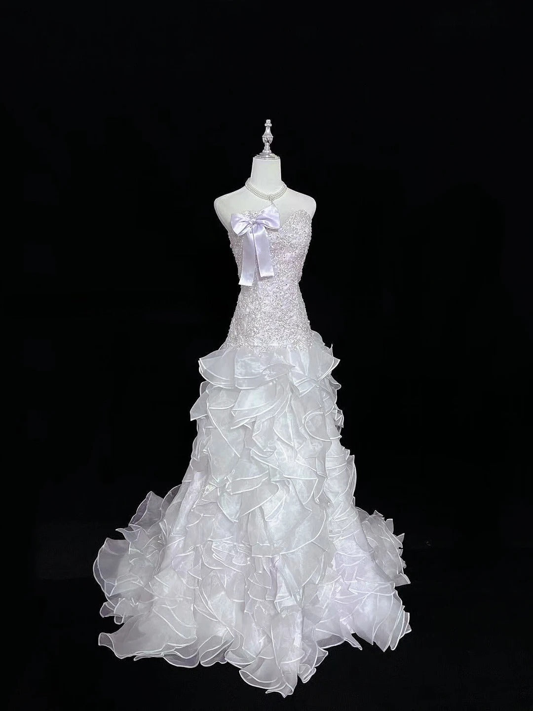 Vintage Mermaid Sweetheart Lilac With Tiered Layers Lace Long Prom Dress Formal Outfits Party Dresses RB7494
