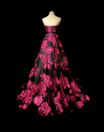 Vintage 60s Prom Dresses A line Sweetheart Hot Pink Floral Satin Sleeveless Prom Evening Dress Formal Outfits RB5935