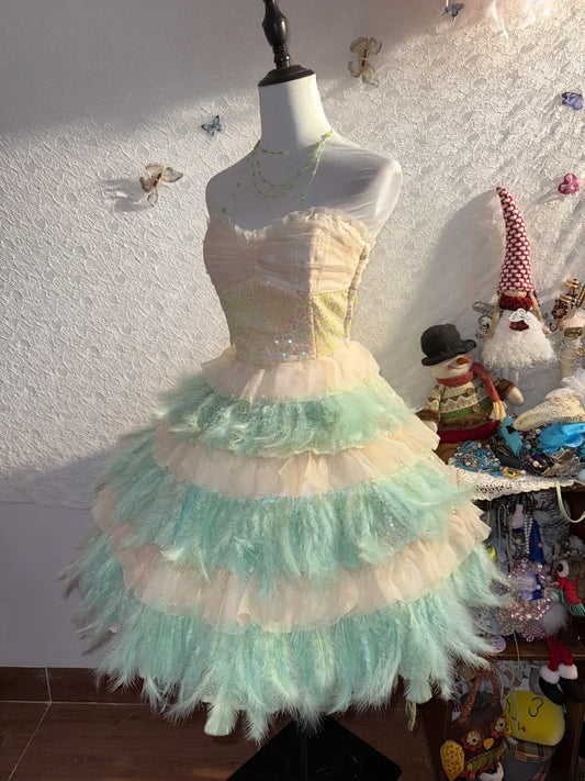 Vintage Ball Gown Strapless With Feathers Matric Mini Graduation Hoco Dresses Short Senior Birthday Homecoming Outfits RB3579