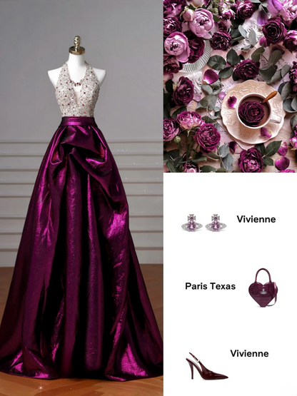 Robe de bal glamour dos nu en satin violet, longue robe de soirée, tenue pour un 20e anniversaire, robe de bal AQ126