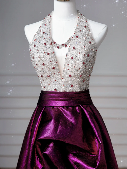 Robe de bal glamour dos nu en satin violet, longue robe de soirée, tenue pour un 20e anniversaire, robe de bal AQ126