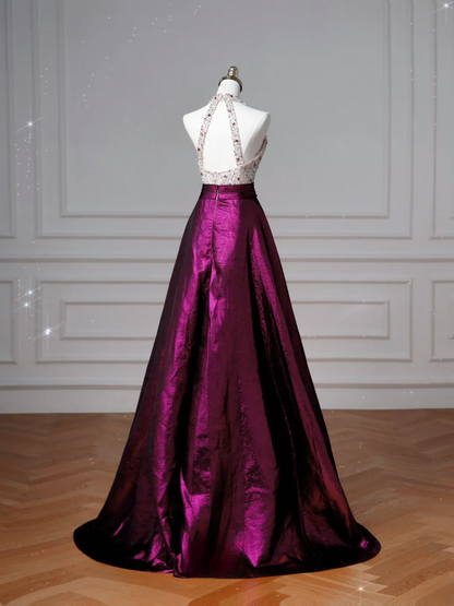 Robe de bal glamour dos nu en satin violet, longue robe de soirée, tenue pour un 20e anniversaire, robe de bal AQ126
