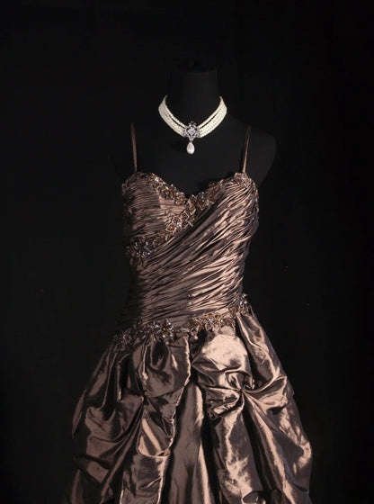 Vintage Ball Gowns Women's Cocktail Party Gowns Spaghetti Strap With Beads Tops Long Graduation Dinner Outfits Prom Dresses AS126