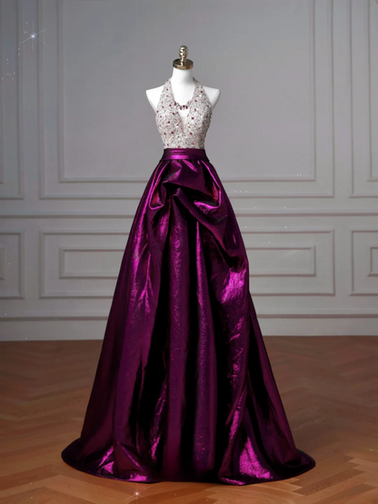Robe de bal glamour dos nu en satin violet, longue robe de soirée, tenue pour un 20e anniversaire, robe de bal AQ126