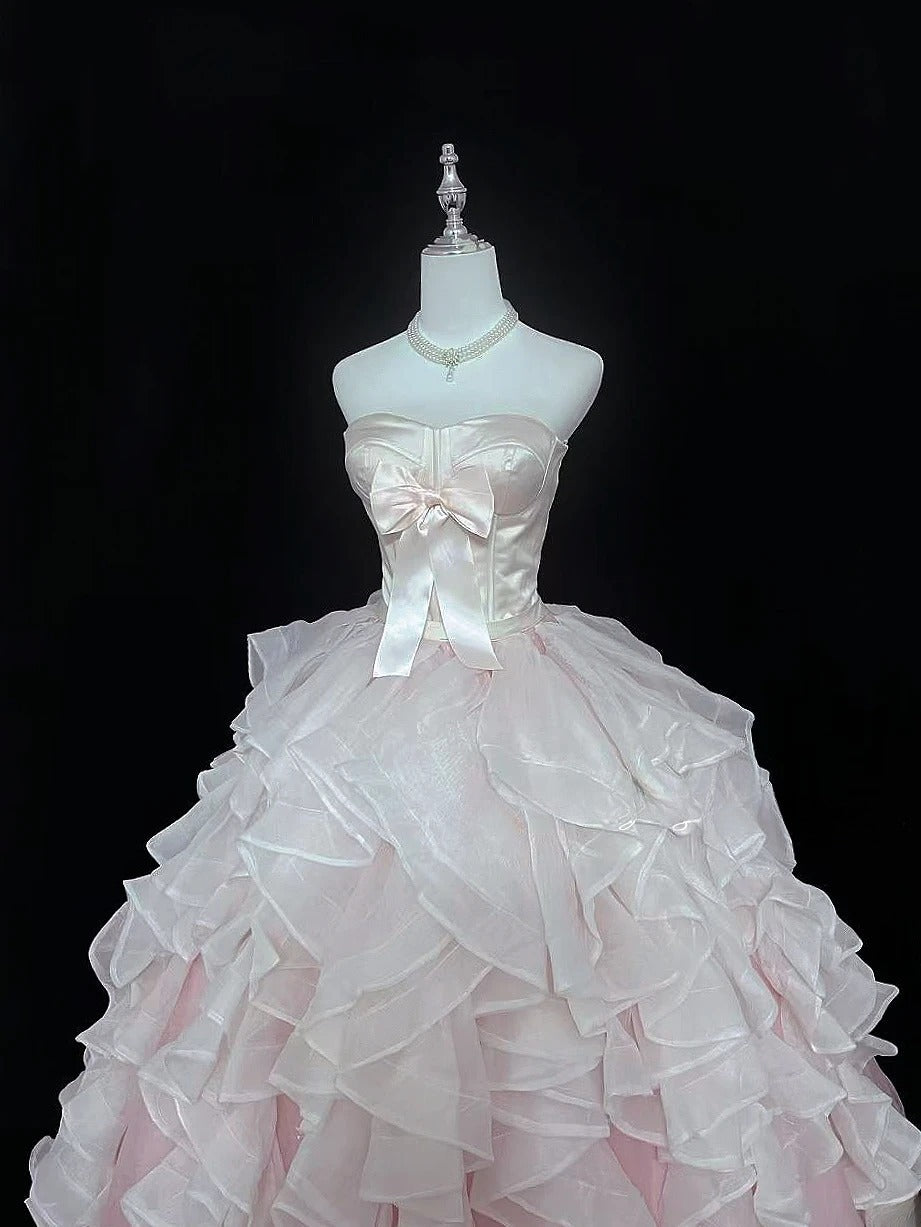 Princess Ball Gown Strapless Pink With Tiered Layers Quince Dress Voluminous Sweet 16 Sweet Sixteen Outfits Vestido de 15 RB7496