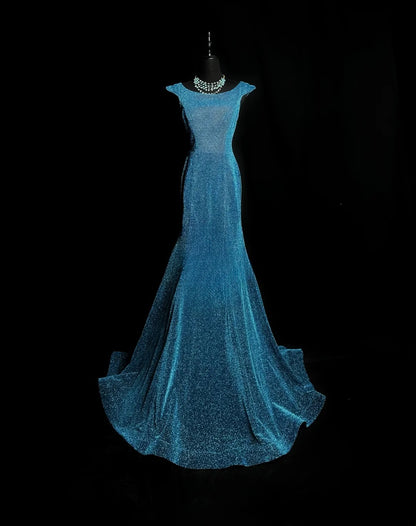 Modest Prom Dresses Mermaid Scoop Blue Sequin Long Party Dress Formal Outfits RB5937