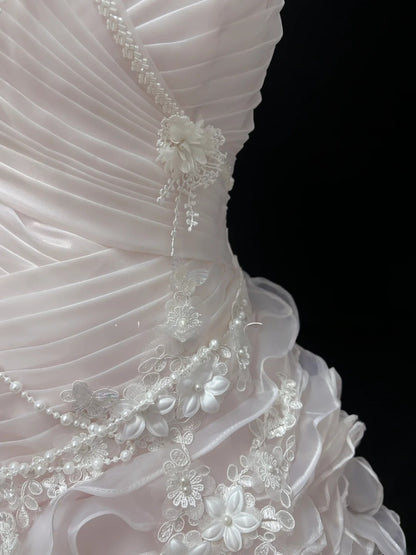 Princess Ball Gown Sweetheart Pink With Tiered Layers Quince Dress Voluminous Sweet 16 Sweet Sixteen Outfits Vestido de 15 RB7499