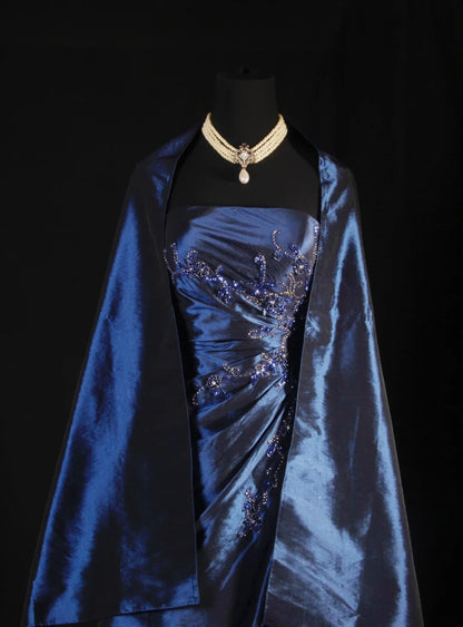 Vintage Ball Gowns Women's Cocktail Party Gowns Strapless With Beads Lace Cape Tops Long Graduation Dinner Outfits Prom Dresses AS130