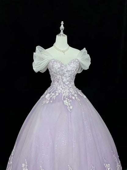 Cute Ball Gown Off The Shoulder Lilac Tulle With Lace Quince Dress Voluminous Ideas Sweet 16 Quinceanera Dresses Vestido de 15 RB7500