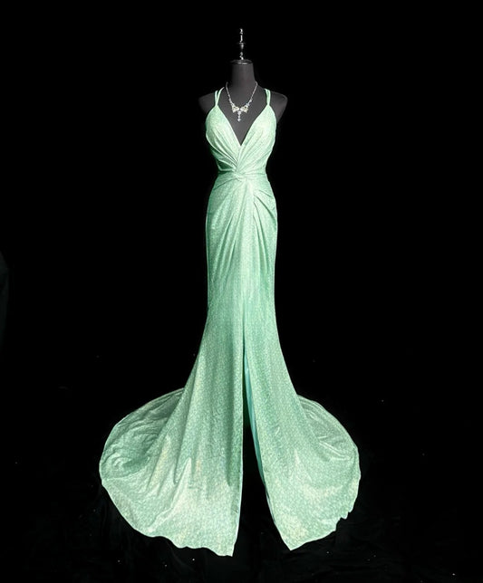 Modest Prom Dresses Mermaid Spaghetti Strap Green Backless Sequin Long Party Dress Formal Outfits RB5940