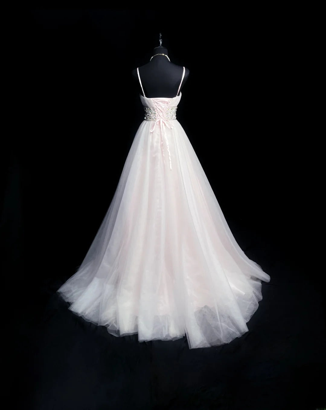 Vintage 70s Prom Dresses A line Spaghetti Strap White Tulle Sleeveless Evening Dress Formal Outfits RB5941