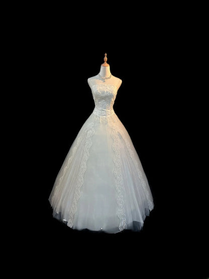 Romantic Princess Wedding Dress Ball Gown Strapless White With Appliques Brides Gown Long Bridal Dress RB5796