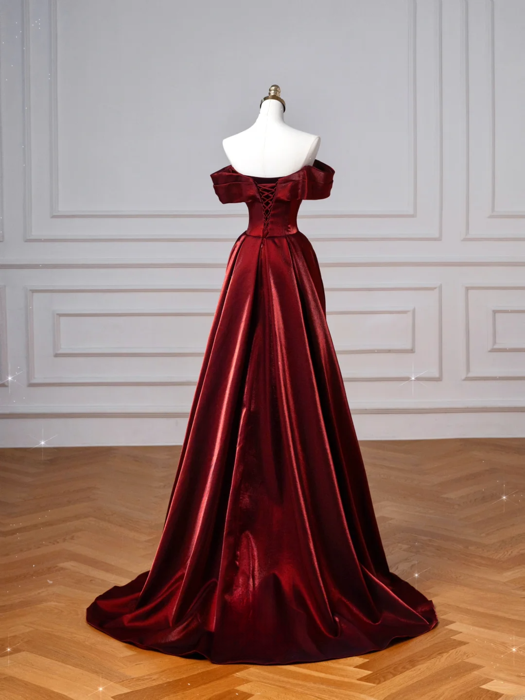 Elegantes, schulterfreies, burgunderrotes, langes Meerjungfrauen-Abendkleid aus Satin, perfekt für festliche Anlässe wie Ball, Tanz und Party (AQ132)