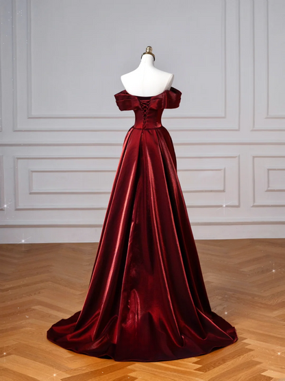 Elegantes, schulterfreies, burgunderrotes, langes Meerjungfrauen-Abendkleid aus Satin, perfekt für festliche Anlässe wie Ball, Tanz und Party (AQ132)